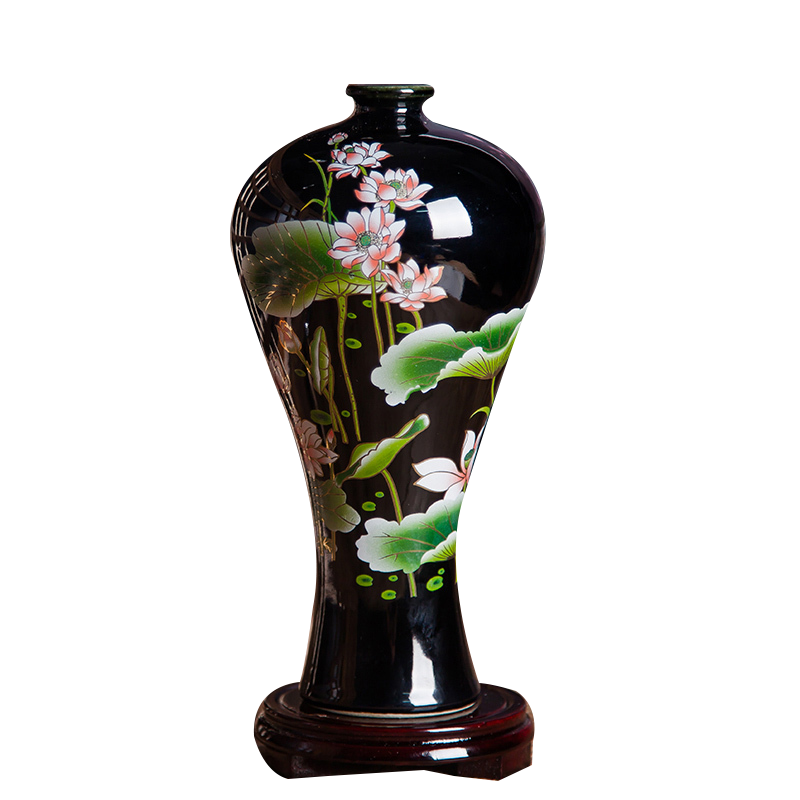 彩帮景德镇陶瓷花瓶摆件客厅插花花器乌金釉瓷器现代中式家居装饰品7