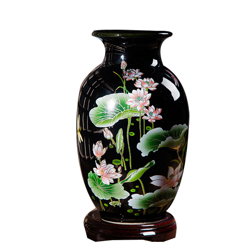 彩帮景德镇陶瓷花瓶摆件客厅插花花器乌金釉瓷器现代中式家居装饰品9