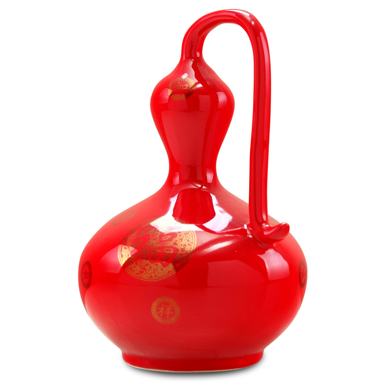景德镇陶瓷器艺术品中国风红色花插花瓶小号客厅个性结婚礼物摆件6