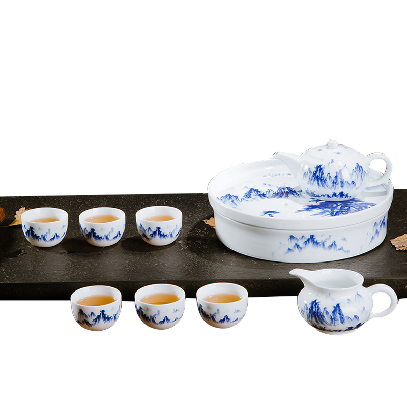陶瓷功夫茶具套装特价景德镇青花茶具套装6人经典家用整套茶具