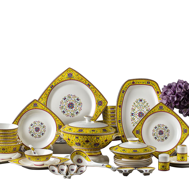 景德镇陶瓷餐具 中欧式珐琅彩骨瓷碗盘 居家送礼碟碗勺餐具套组