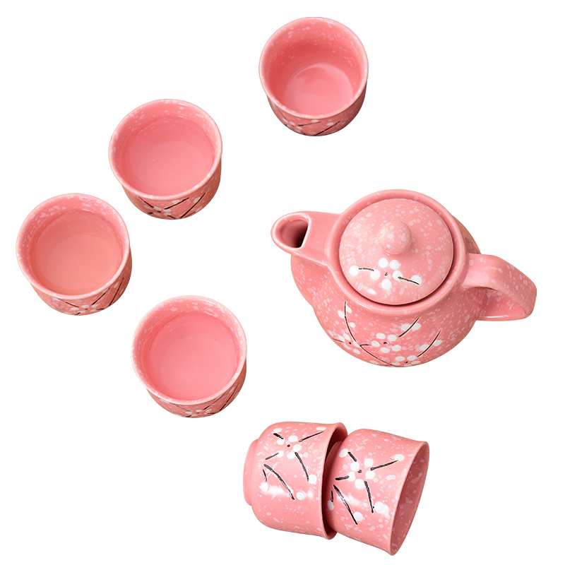 陶瓷茶具套装喝茶泡茶茶壶茶杯套装手绘餐厅家用结婚礼物 粉色