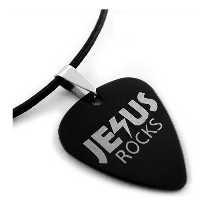 Woshion 钛钢金属个性摇滚吉他拨片项链 JESUS ROCKS耶稣是磐石