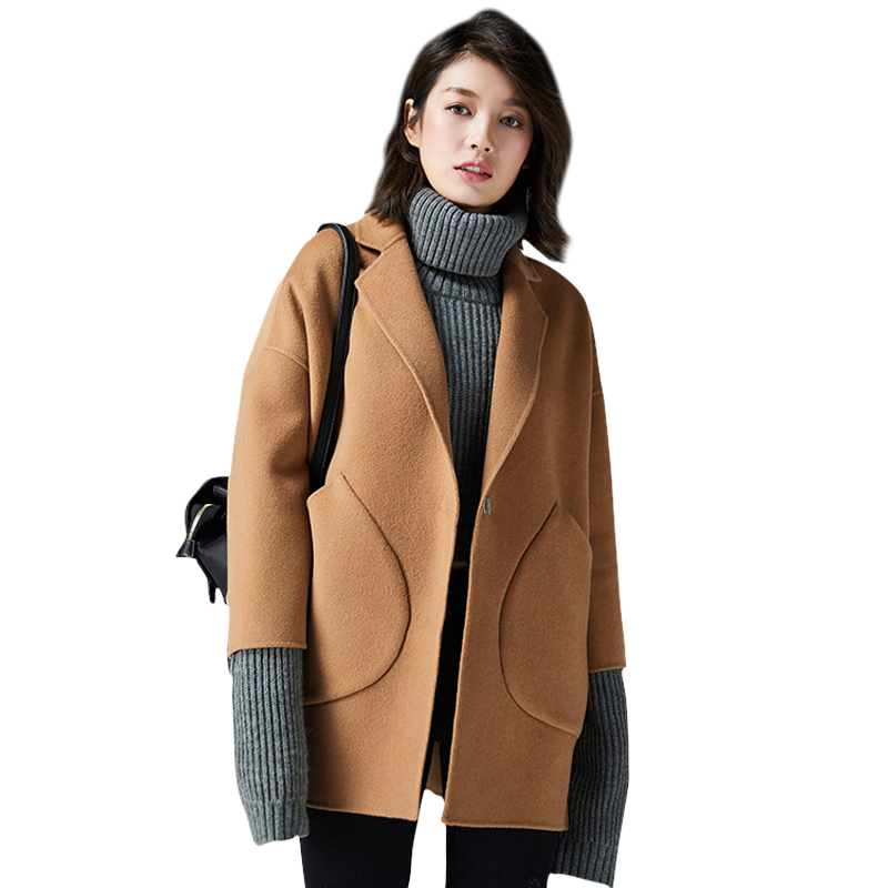高梵GOLDFARM新款冬季手工常规款双面呢大衣女士时尚韩版宽松纯色羊毛呢外套