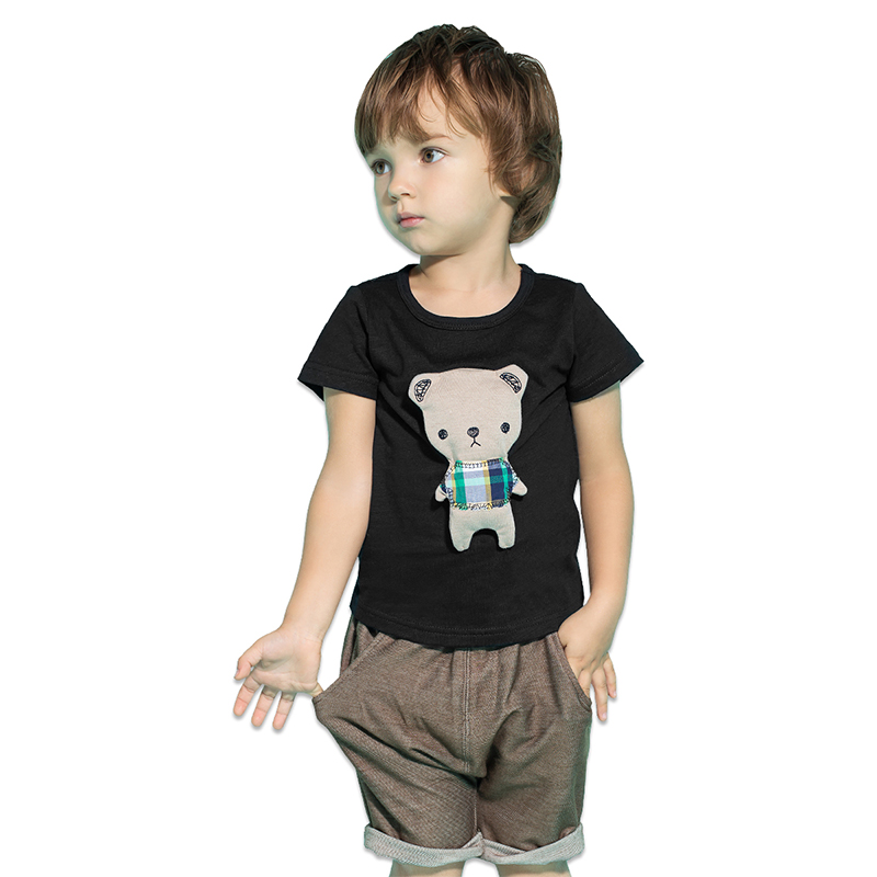 婴姿坊夏装男童休闲T恤短裤套装圆领短袖小熊上衣裤子两件套0-4岁