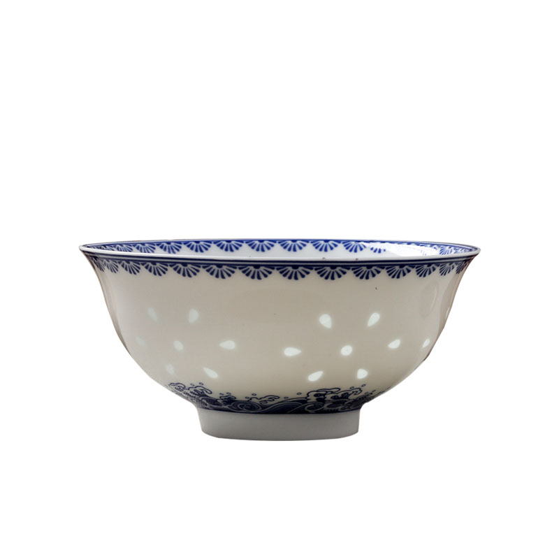 LICHEN 景德镇青花玲珑陶瓷碗 釉中彩陶瓷器饭碗 年年有鱼 5英寸饭碗十个 微波炉适用