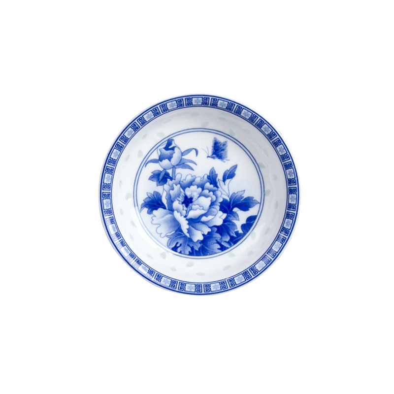 LICHEN 景德镇青花玲珑瓷器餐具 釉中彩牡丹花陶瓷味碟 一个 10厘米直径x2厘米高