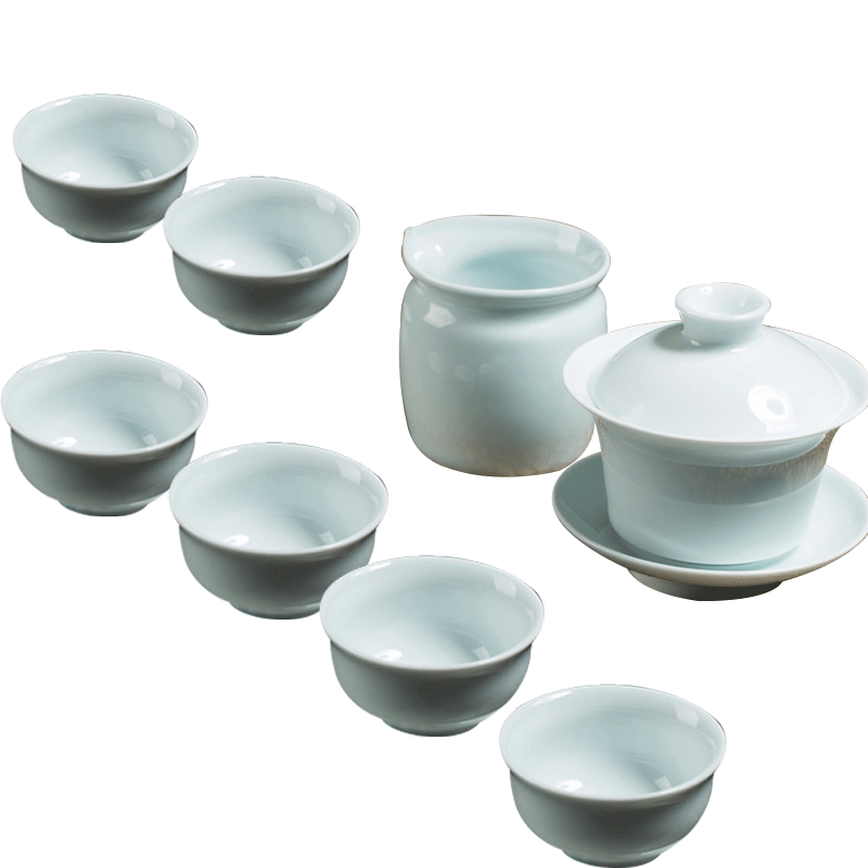 景德镇影青陶瓷茶具套装陶瓷茶杯品茗杯盖碗公道杯8件礼盒包装