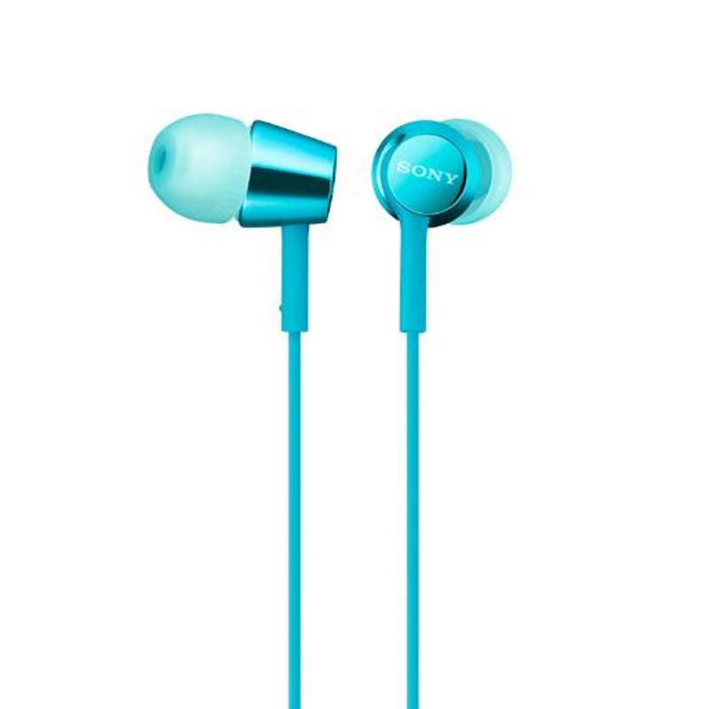 【苏宁配送】Sony/索尼 MDR-EX155AP 入耳式耳机通用重低音手机线控带麦通话 浅蓝色