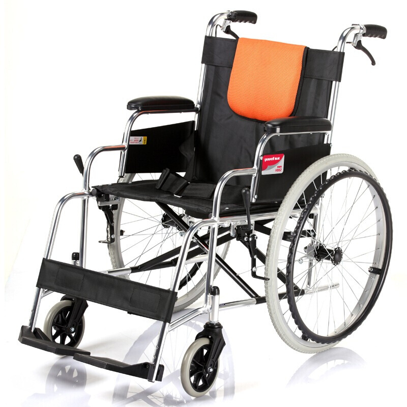 鱼跃轮椅H062 家用老人铝合金手推轮椅车 轻便可折叠 带手刹助行仪器 YUWELL医用结实耐用手推助行椅