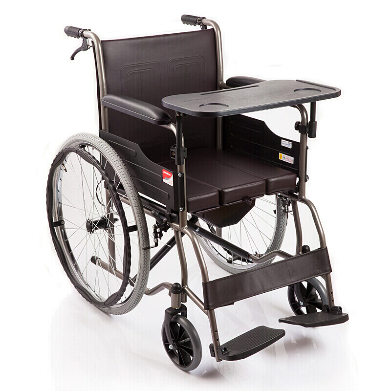 鱼跃轮椅H058B 全钢管加固软座带座便助行车 YUWELL老人可折叠坐便手推轮椅车