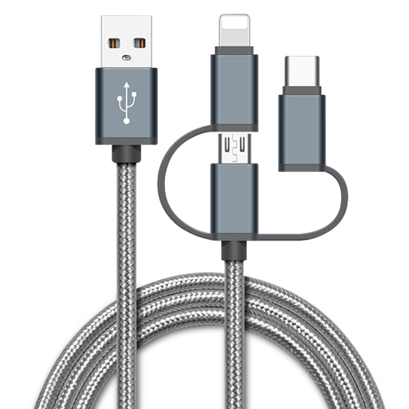 墨一 三合一数据线 一拖三usb充电线 适用于苹果/安卓/type-c/小米5x手机通用 升级编织