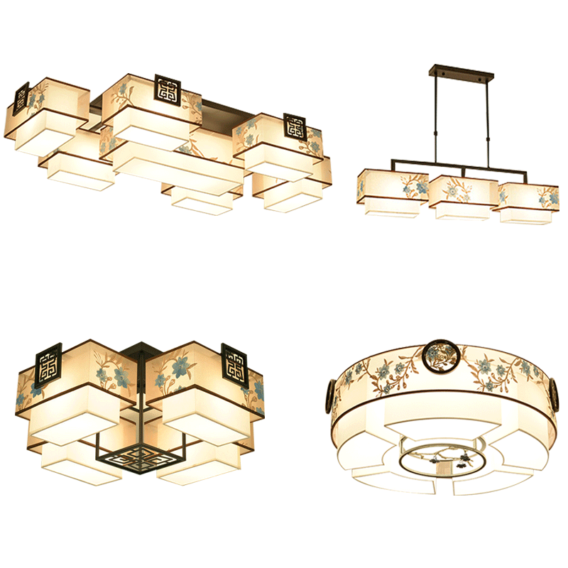澳松 新中式吸顶灯中国风圆形客厅餐厅卧室书房大气刺绣家用灯具套餐 古典茶楼包厢酒店工程