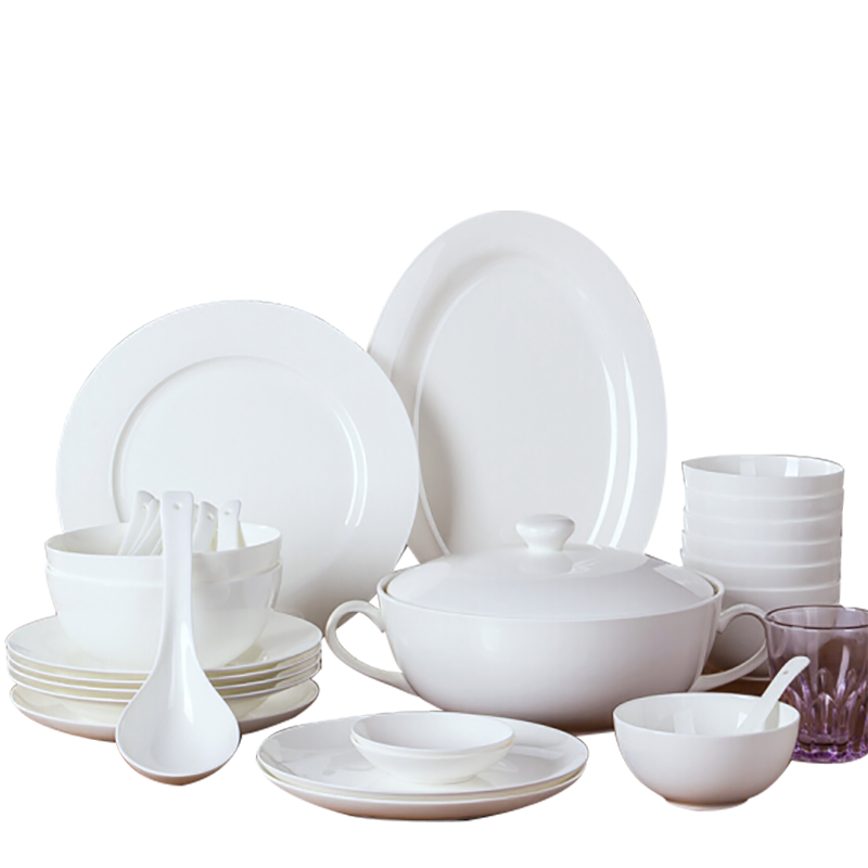 瓷物语46头方形碗盘碟 景德镇骨瓷餐具 纯白系列套装