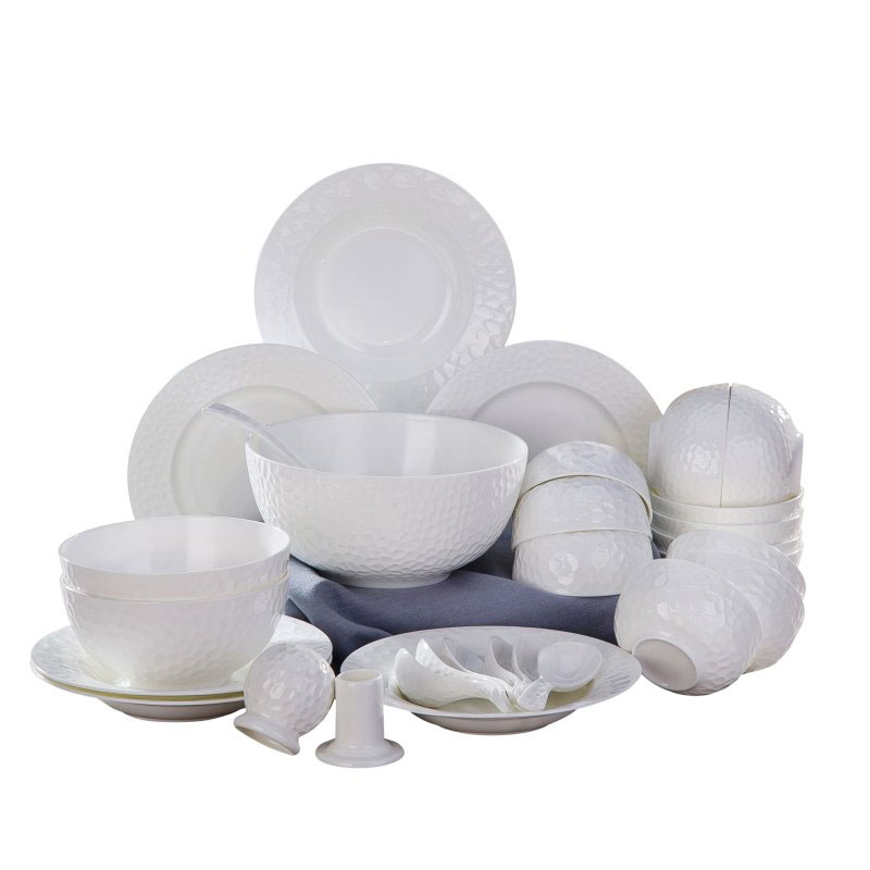瓷物语(ciwuyu)韩式纯白釉中骨瓷餐具套装 景德镇陶瓷 16件水立方家用碗盘碟餐具