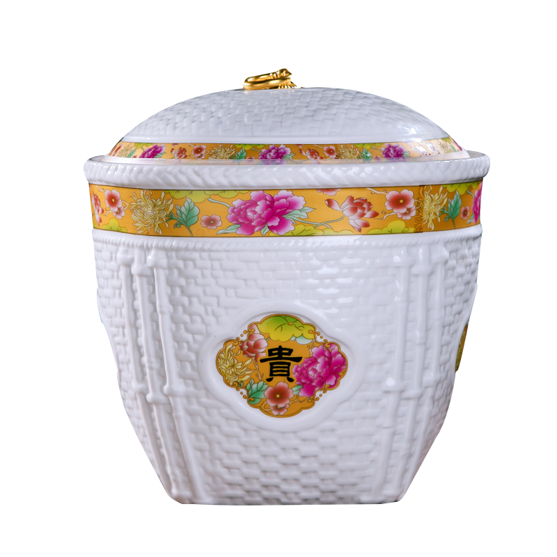 瓷物语 陶瓷米桶米缸储米箱带盖密封防虫防潮装 15斤花开富贵