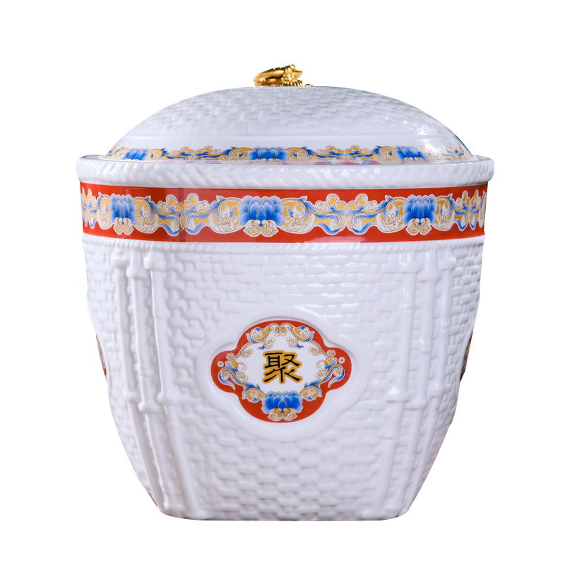 瓷物语陶瓷米桶米缸储米箱带盖密封防虫防潮装 15斤聚财丰收