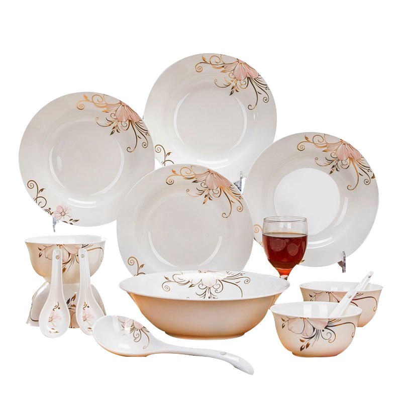 瓷物语(ciwuyu)骨瓷餐具14头情侣套装欧式金边简约陶瓷碗盘碟套装 金粉世家