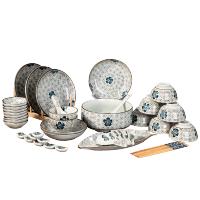 瓷物语餐具碗碟套装 釉下彩创意41头蓝富贵日式陶瓷餐具套装礼品套装