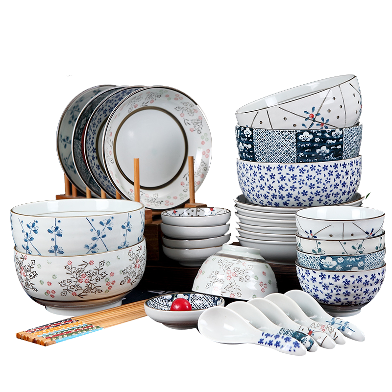 瓷物语韩式餐具套装碗套装和风日式碗盘碟套装35头配韩碗