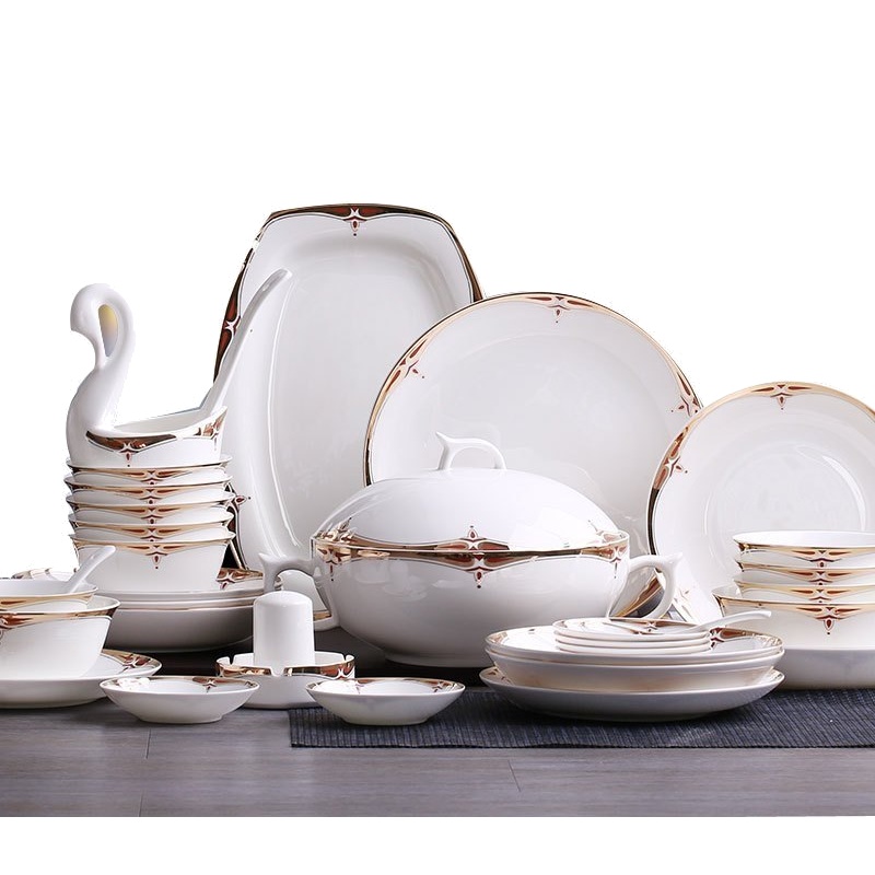 瓷物语碗碟套装金边欧式骨瓷餐具碗盘碗筷创意家用礼品(60头)