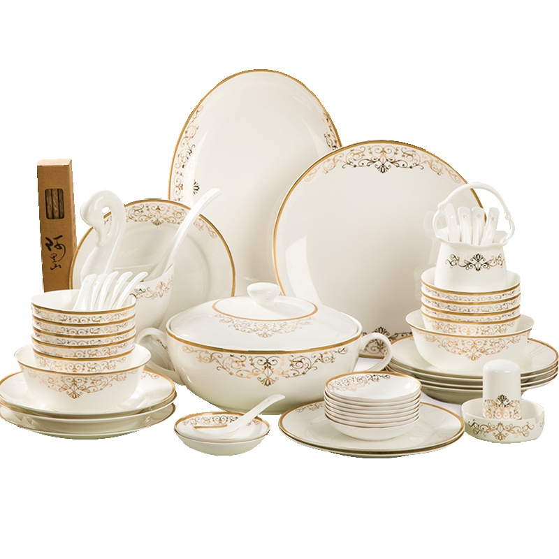 瓷物语(ciwuyu)60头骨瓷餐具碗 家用碗碟套装组合 欧式盘碗碟创意送礼