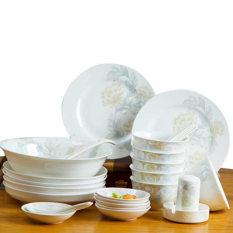 瓷物语陶瓷餐具家用碗盘 碗筷碗碟套装骨瓷餐具碗碟中式碗盘套礼品(34头)
