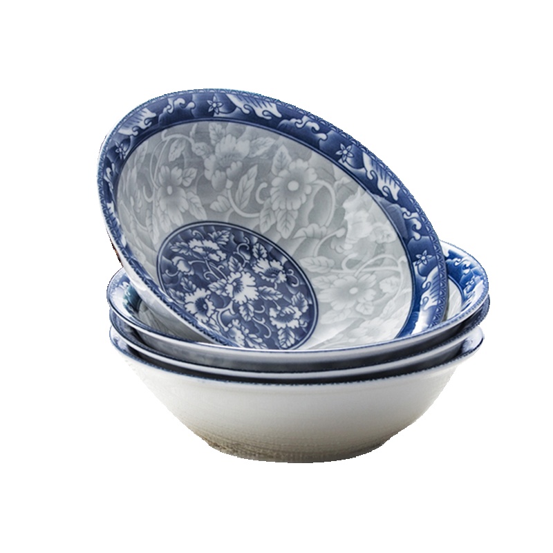 瓷物语青花瓷斗笠碗7英寸日式家用拉面碗大号汤碗吃饭碗泡面碗陶瓷餐具(4只)