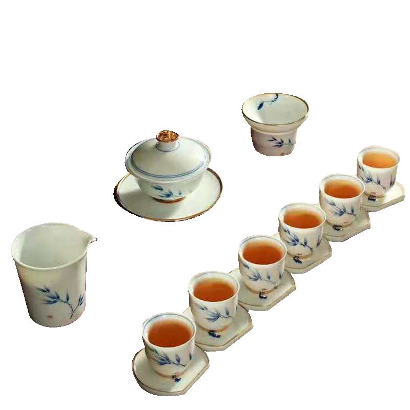 瓷物语陶瓷功夫茶具家用手绘青花6人套装时尚简洁现代小杯(兰花款)