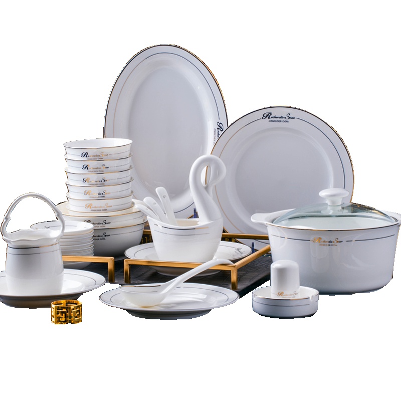 瓷物语明火煲景德镇陶瓷餐具套装60头骨瓷碗盘组合碗碟套装