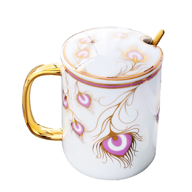 瓷物语简约水杯情侣杯创意陶瓷马克杯ins茶杯咖啡杯女办公杯子带盖勺