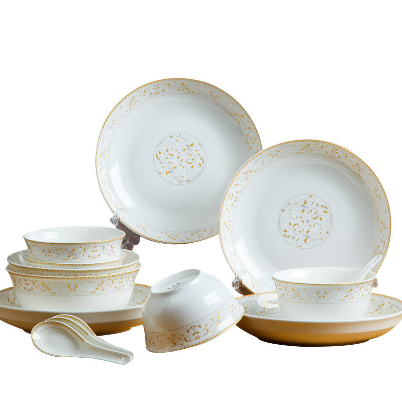 瓷物语碗筷碗碟套装家用碗盘景德镇陶瓷餐具(太阳岛24头6人食配置)