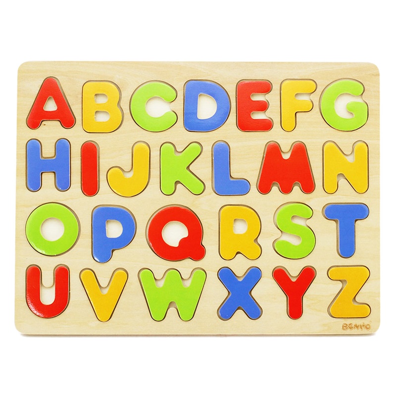 木玩世家积木玩具木制玩具 50块以下 儿童早教木制玩具算数字大小写英文英语字母认知 6个月以上大写字母拼图BH2504A