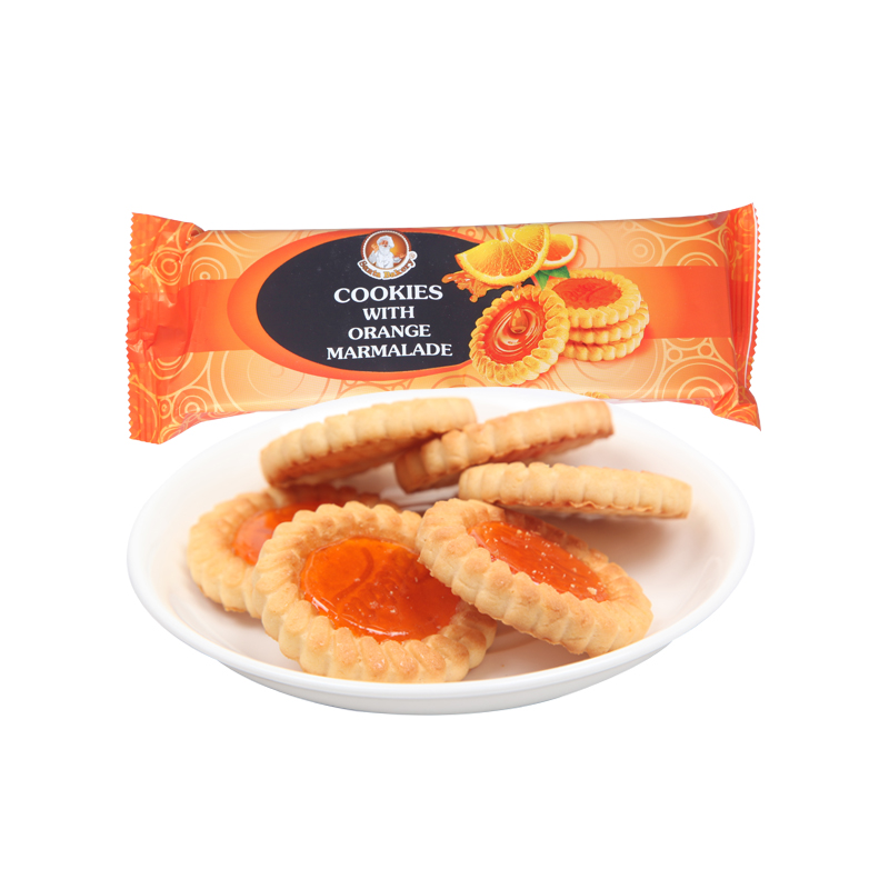 俄罗斯原装进口圣焙客橙子酱奶油饼干100克/袋休闲零食