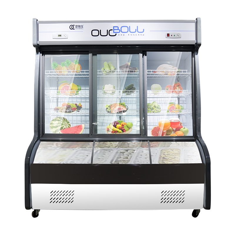 欧驰宝(OUCBOLL)1.8米侧开玻璃门麻辣烫点菜柜820升商用展示柜蔬菜保鲜柜双温-3℃冷冻冷藏柜LCD-1800