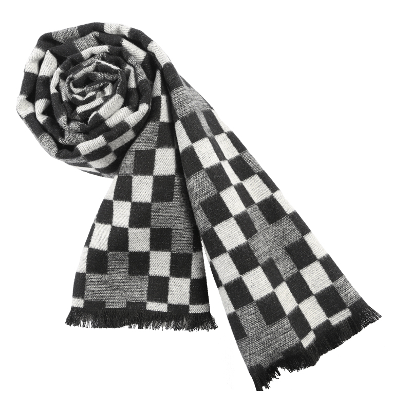 男士冬季常备黑白灰格纹欧式时尚经典绅士舒适围巾WJ656
