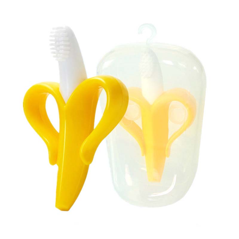 [黄色无底座]婴儿牙胶香蕉牙胶磨牙棒宝宝软牙刷牙咬胶磨牙固齿器宝宝牙胶
