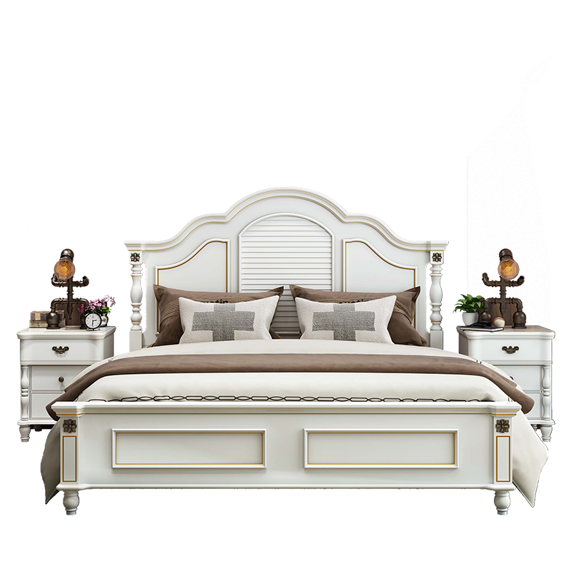 美式床现代简约实木婚床 储物双人床1.8米1.5米公主床单人床主卧家具白色欧式床