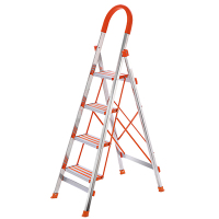 不锈钢家用梯折叠梯子铝合金加厚人字梯室内便携多功能工程楼梯五步不锈钢-升级防滑[单加大]-橙-可触高度约3.1米 邦禾