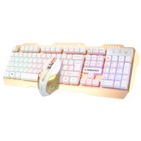 魔暴有线键盘鼠标套装电脑台式USB发光游戏机械手感lol G460 金色