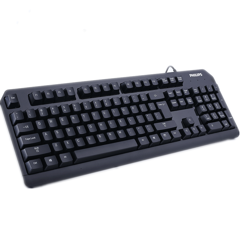 飞利浦键盘有线 电脑台式笔记本办公游戏机械手感usb防水键盘