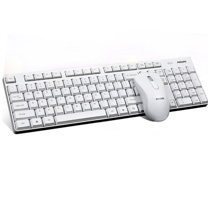 飞利浦无线键盘鼠标套装 办公家用防水省电 电脑笔记本无线键鼠 白色