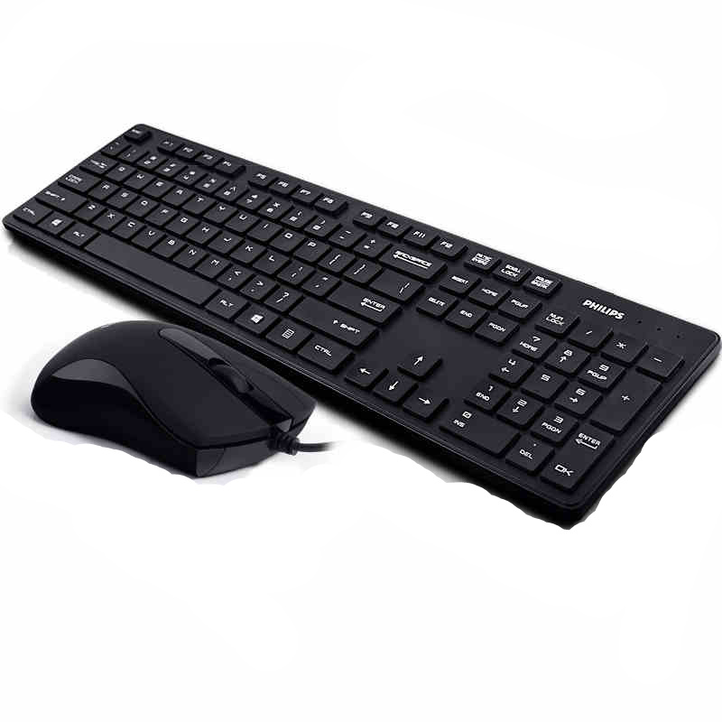 飞利浦 有线鼠标黑色键盘套装 游戏办公USB笔记本电脑防水键鼠套件