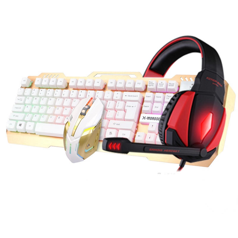 魔暴有线键盘鼠标套装电脑台式USB发光游戏机械手感lol 键鼠耳机套装