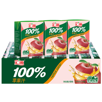 汇源果汁100%浓缩纯果汁 苹果汁饮料200ml*24盒