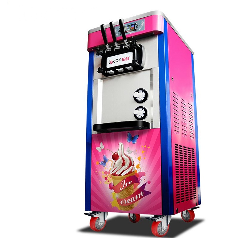 lecon/乐创珍轩 立式冰淇淋机商用 冰激凌机冰激淋机 全自动不锈钢雪糕机 快速制冷 甜筒机甜品店设备 粉色插筒款