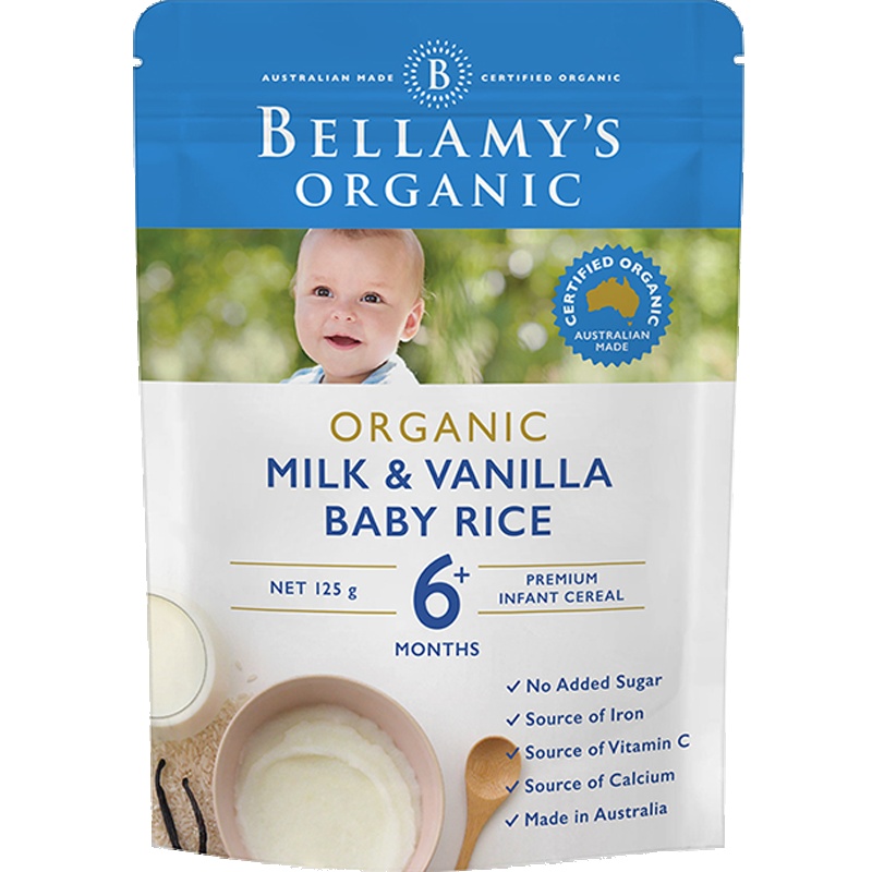 澳洲Bellamy's贝拉米 香草牛奶米糊米粉125g 1袋装 6+/6个月以上 宝宝婴儿辅食有机高铁无糖无盐