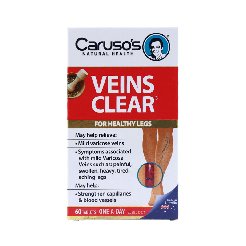 澳洲Carusos Veins Clear 静脉曲张片 60粒 1盒装 天然改善舒缓腿部静脉 澳大利亚进口
