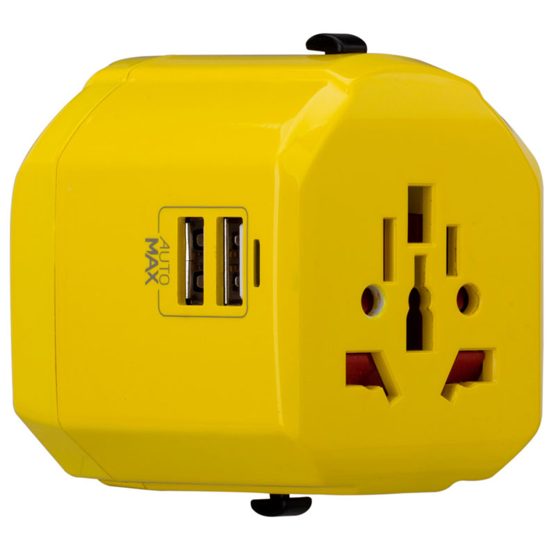摩米士(MOMAX) 1-World 多功能电源转换器插头插座带双USB口 出国旅行全球通用黄色