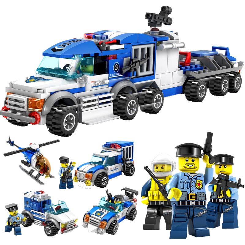 儿童开智积木玩具 拼插益智塑料 6岁以上男孩军事坦克兼容乐高 组装车模型 城市警察67252（4合1）300-499块